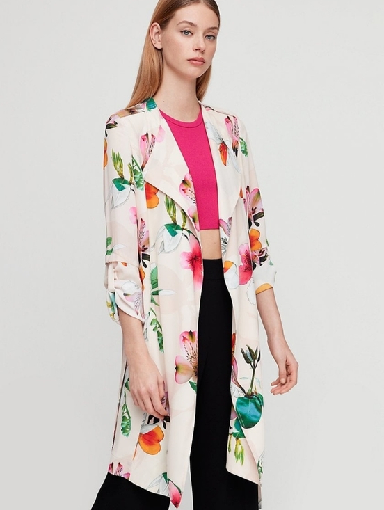 Babaton Jackets & Blazers - Babaton Aritzia Quincey Floral Duster Trench Jacket With Pockets Size XXS